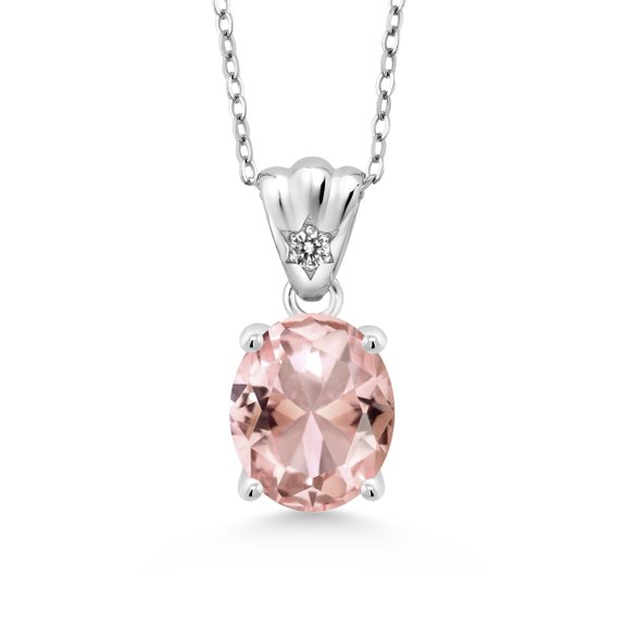 Gem Stone King 3.91 Ct Oval Peach Simulated Morganite White Diamond 925 Sterling Silver Pendant