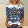 thumbnail image 2 of 2024 Christmas Shirts for Women Casual Red Wine Glass Graphic Tees Trendy 3/4 Sleeve Tops Xmas Holiday T-Shirt Ladies Cute Snowflake Crewneck Tunic Blouse,#10_Wine Glass_Navy,Large, 2 of 5