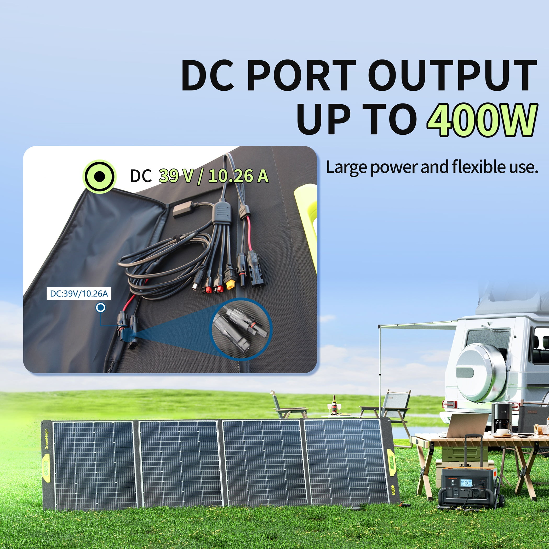 Greenmagic Portable 400W Watt Solar Panel, 400W/39V Foldable Durable Foldable,  waterproof Compatible with most 40v Portable Solar Generator, Power Station on the market