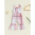 thumbnail image 2 of FEORJGP Little Girl Plaid Overalls Flared Pants 6M 12M 18M 2T 3T 4T Toddler Baby Casual Square Neck Rompers Sleeveless Bell Bottom Jumpsuits Kids Infae Casual Classic Clothes for Spring Fall, 2 of 6
