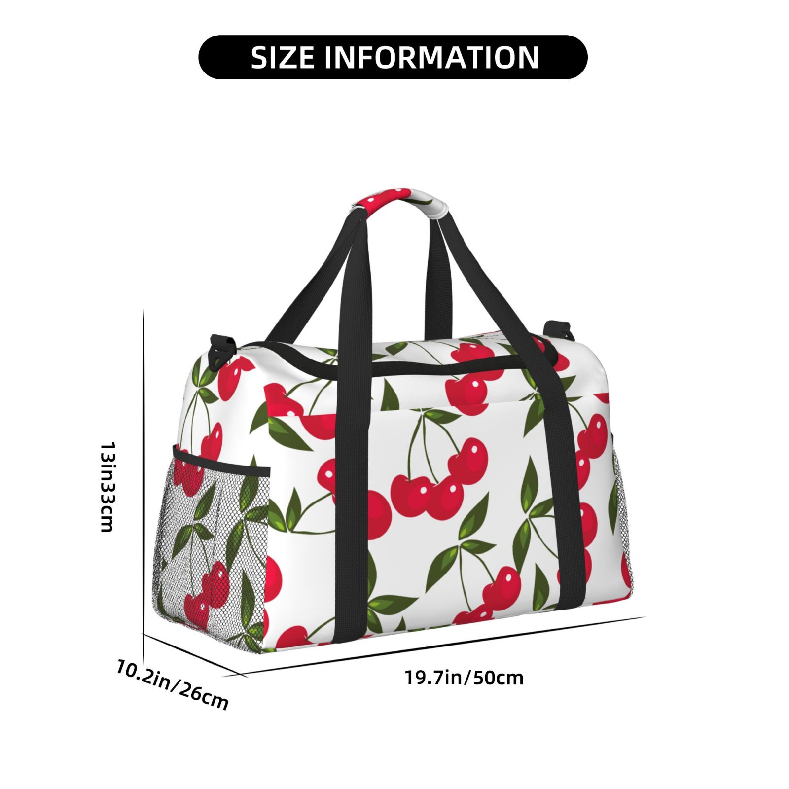 Kuqiui Cherry Print Foldable Travel Duffel Bag Tote Carry on Luggage Bag Personal item Sports Gym Bag Water Resistant Weekender Overnight Bags for Women and Men