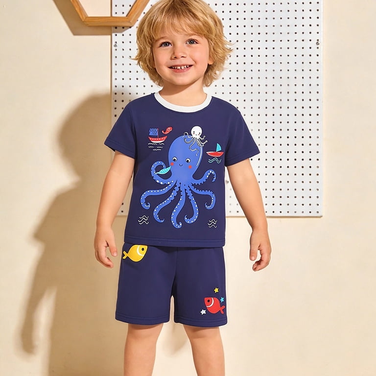 ZXLBBD Toddler Boy Clothes Cool Cartoon Print Short Sleeve Tee and