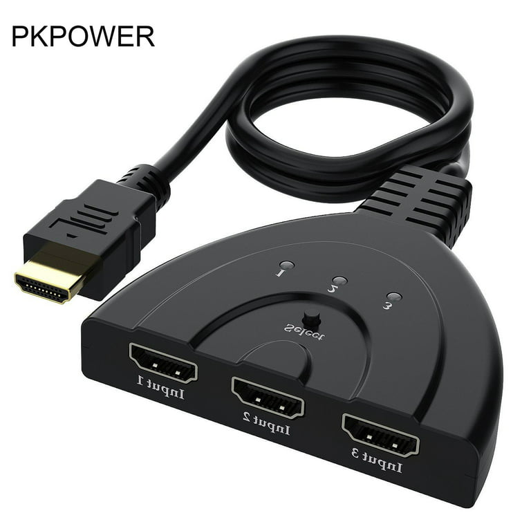 Virus Strengt melodi PKPOWER 3-Port HDMI Splitter Switch Cable Cord 2ft 3 In 1 out Auto High  Speed Switcher Splitter Support 3D,1080P For HDMI TV, PS3, Xbox One,etc -  Walmart.com