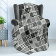 thumbnail image 4 of Grey Soft Flannel Fleece Blanket, Mixed Checkered Squared Scotch Plaid Striped Patterns in Patchwork Style Image, Cozy Plush for Indoor and Outdoor Use, 60" x 80", Black White Grey, by Ambesonne, 4 of 5
