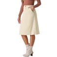 thumbnail image 4 of INSPIRE CHIC Women's Skirt High Elastic Waist A-Line Belted Fall Winter Midi Corduroy Skirt S Beige, 4 of 6
