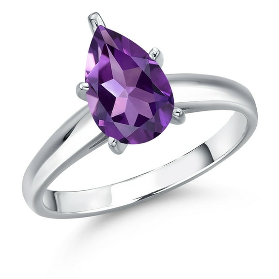 Gem Stone King 10K White Gold Purple Amethyst Engagement Ring for Women | 1.09 Cttw | Pear Shape 9X6MM | Gemstone February Birthstone | Size 7