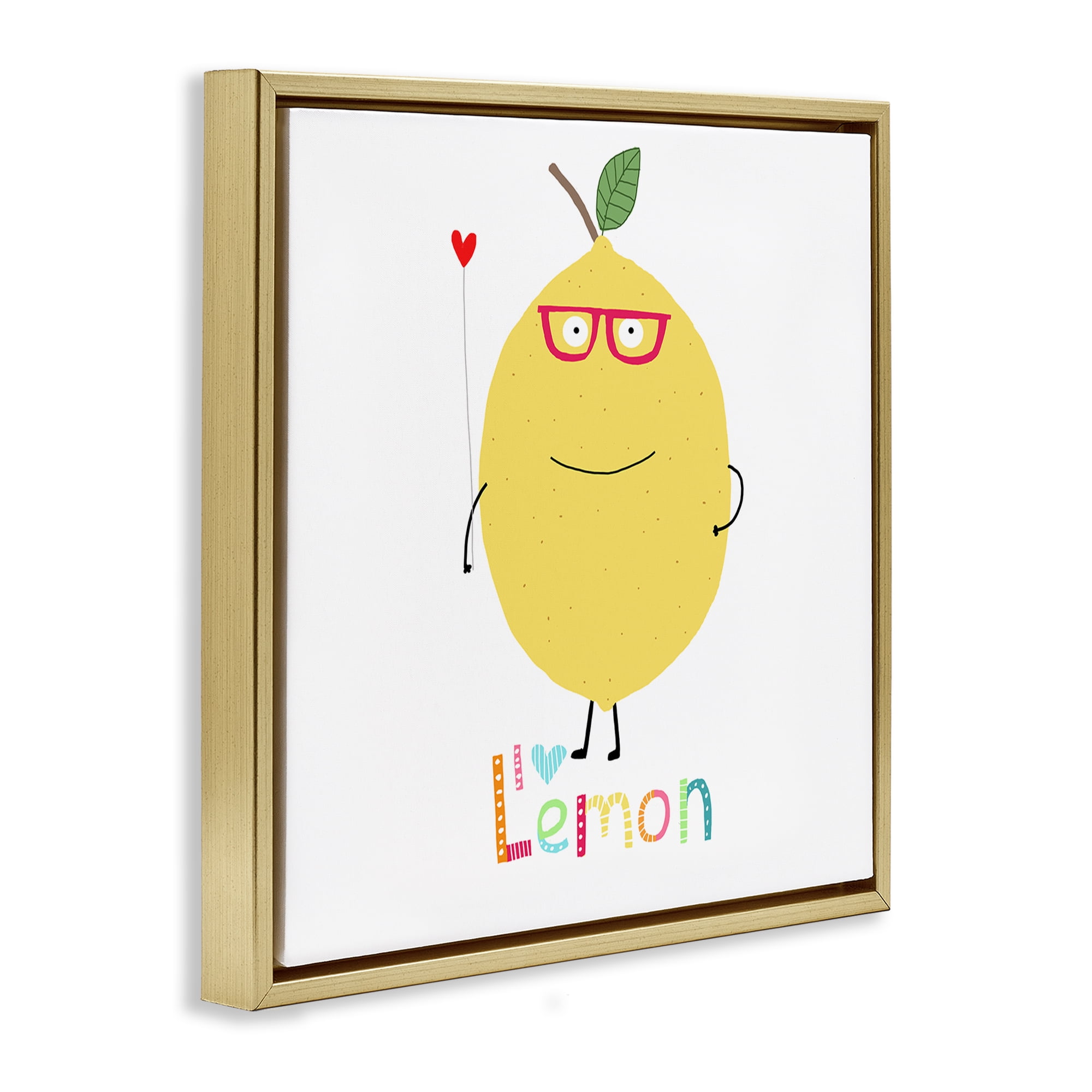 Stupell Industries Fun Smiling Lemon Food & Beverage Painting Gold Floater Framed Canvas Art Print Wall Art, 25 x 25