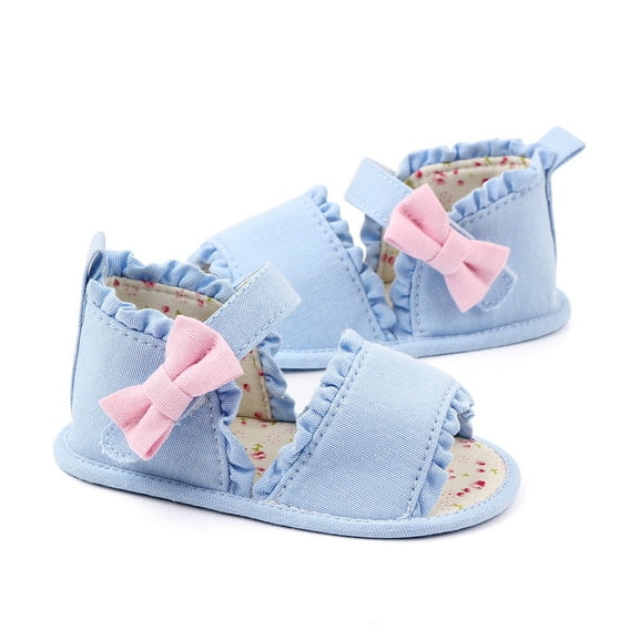 Laurenza's Baby Girls Summer Blue Chambray Soft-Sole Sandals Size 1 0-6M