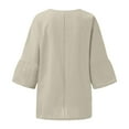 thumbnail image 7 of CFLVAEK Cotton Linen Tops for Women Plus Size Elbow Length Sleeve Tshirts Oversized Crewneck Shirts Side Slit Going Out Tops Solid Color Summer Tees Beige XXL, 7 of 7