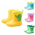 thumbnail image 3 of Xfvqtps Kids Child Rain Boots Cute Cartoon Dinosaur Decor Mid Calf Waterproof Non Slip Light up Rubber Sole Garden Shoes Outdoor EVA Rain Shoes for 1-9 Years Yellow, 3 of 3