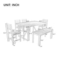 thumbnail image 3 of 6-Piece Outdoor Dining Table Set, Acacia Wood Patio Furniture Set with 6 Chairs, 1 Rectangular Table and 1 Bench, Patio Conversation Set for Yard, Garden, Porch and Poolside, 3 of 8