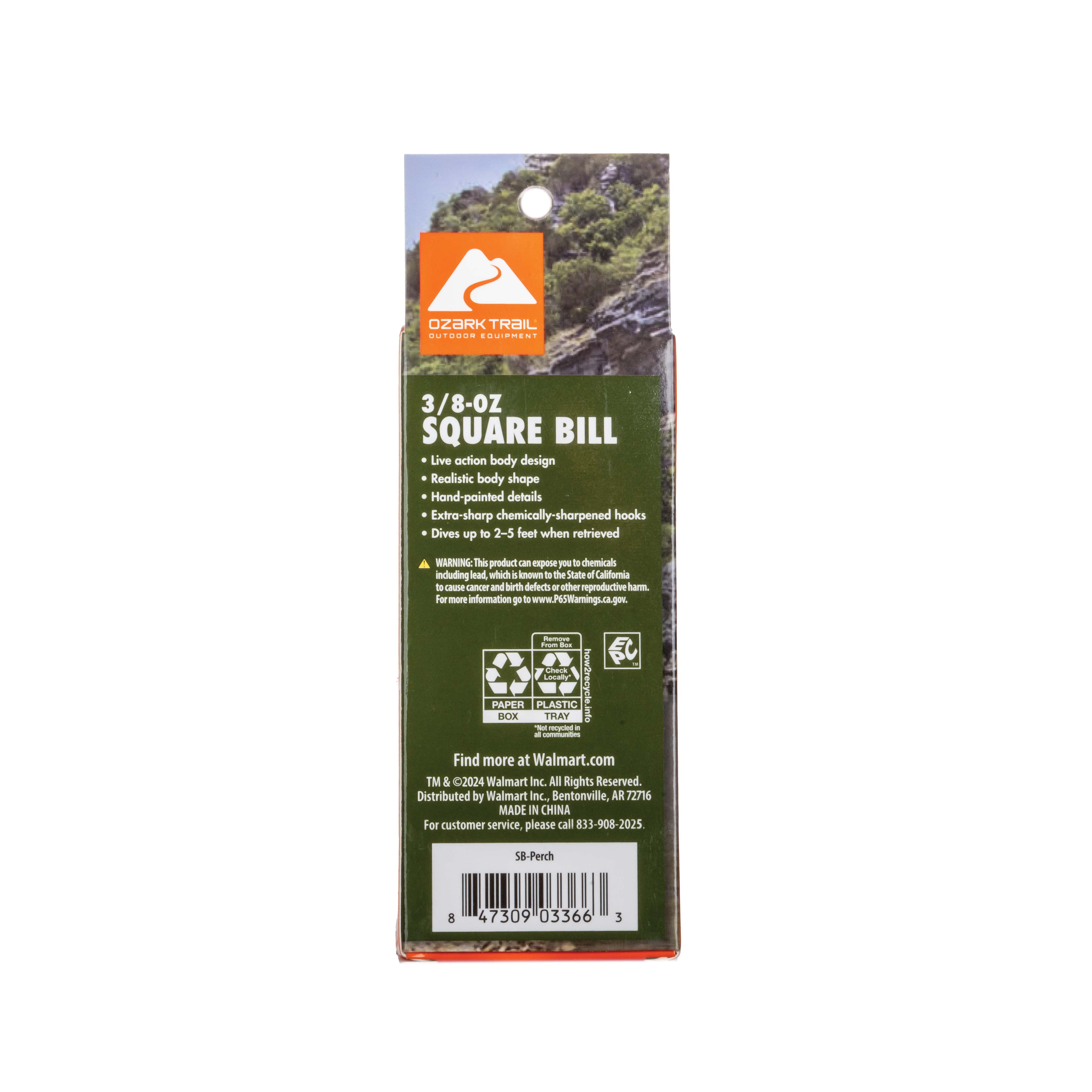(2 pack) Ozark Trail Freshwater Squarebill Fishing Lure, Perch, 3/8 oz