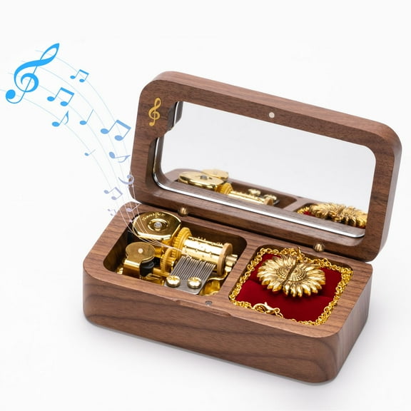 You Are My Sunshine Music Box with You Are My Sunshine Sunflower Necklace Gift for Women Mom Daughter Wife Grandma Sister Girlfriend Girls Sunflower Pendant Necklace in Wood Jewelry Music Box