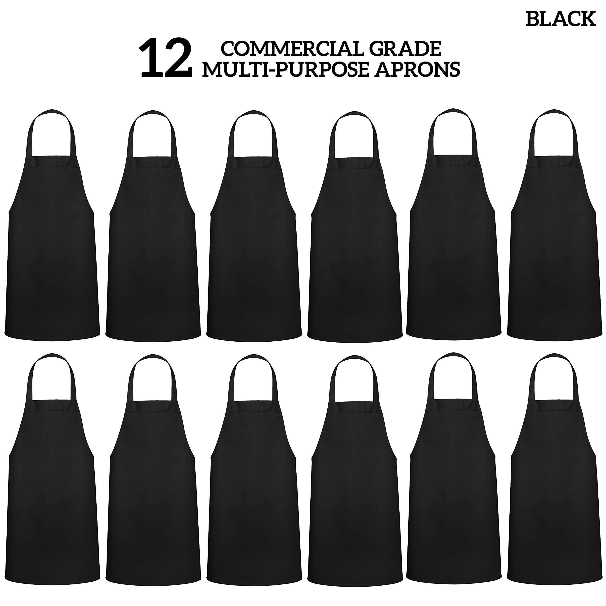12 Pack No Pocket Black Bib Aprons for Cooking, BBQ and Commercial Use