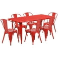 thumbnail image 3 of BizChair Commercial Grade 31.5" x 63" Rectangular Red Metal Indoor-Outdoor Table Set with 6 Stack Chairs, 3 of 5