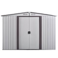 thumbnail image 2 of Resenkos 8' x 8' Outdoor Gable Steel Storage Shed, Lawn Mower Equipment House with Lockable Sliding Door, Large Tool Organizer for Backyard Garden, White + Gray, Outdoor Storage Cabinet, Storage Shed, 2 of 12