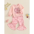 thumbnail image 3 of Suealasg Toddler Baby Girl Christmas Outfits 6M 1T 2T 3T 4T Long Sleeve Letter Print Sweatshirt Candy Cane Print Flare Pants Set 2Pcs Little Girl Christmas Clothes, 3 of 8