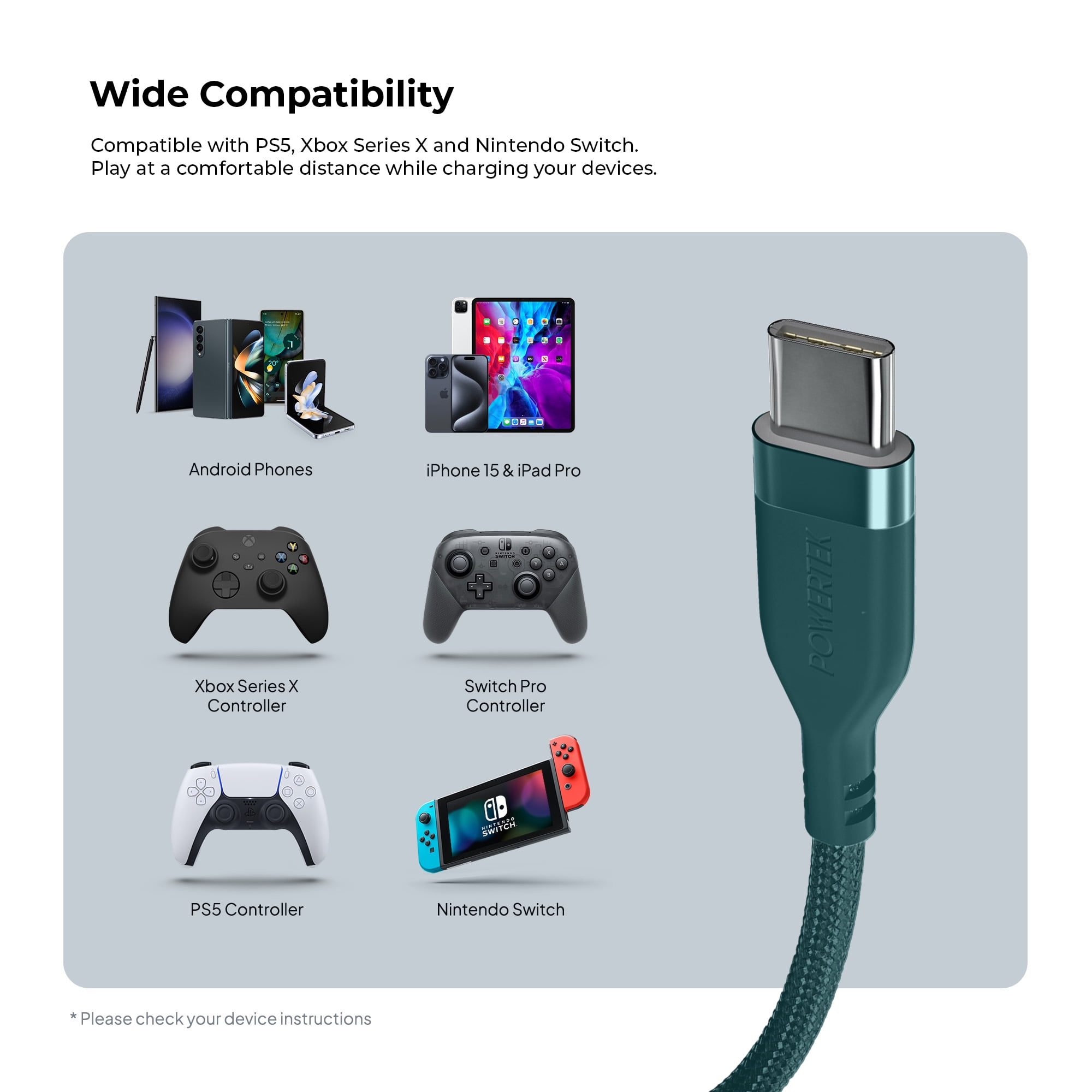 Liquipel Powertek Premium Braided USB-A to USB-C Cable - Blue