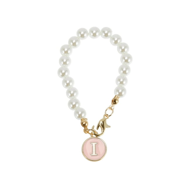 Unique Bargains 1 Pce Pendentif de Tasse d'Eau Lettre Ronde I Rose Alliage Imitation Perle