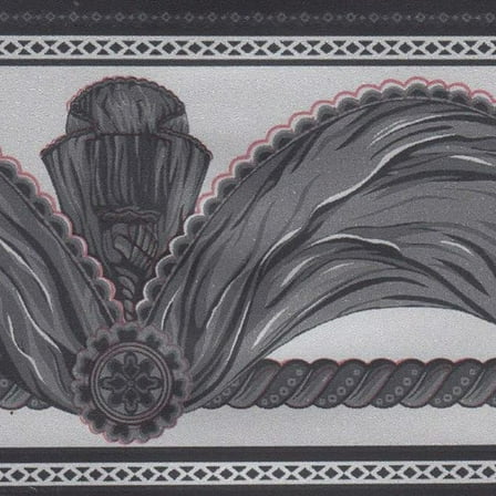 Dundee Deco Peel and Stick Self Adhesive Wallpaper Border - Faux Charcoal Black on Grey Curtains, 33 ft x 4 in