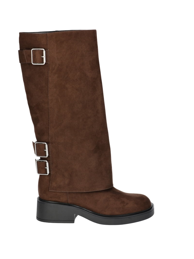 靴 Fold-Over Zip Western Biker Boots No Boundaries Women's Foldover Buckle Moto Boots - Walmart.com
