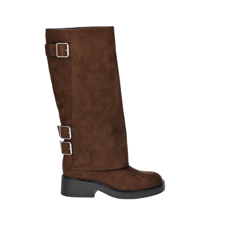 No Boundaries Women's Foldover Buckle Moto Boots - Walmart.com