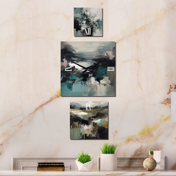 Designart "Delicate Brushstroke Abstract III" Abstract Oversized Wall Clock - Set Of 3 - Multipanel Clock For Living Room Décor - Large Contemporary Wall Clock