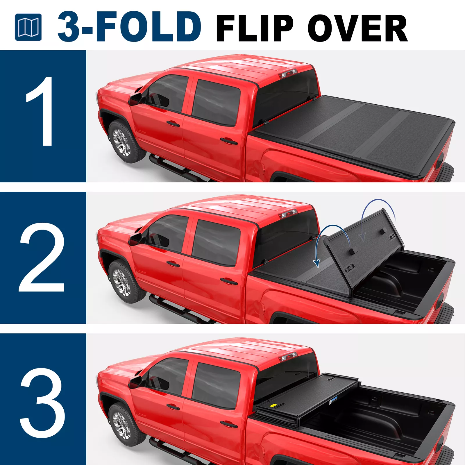 MOSTPLUS 3-Fold 6.5FT Hard FRP Truck Bed Tonneau Cover for 1999-2007 Chevy Silverado GMC Sierra 1500