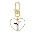 thumbnail image 1 of Planta de agua de flor de loto negro blanco Llavero de metal en forma de corazón dorado, 1 of 3