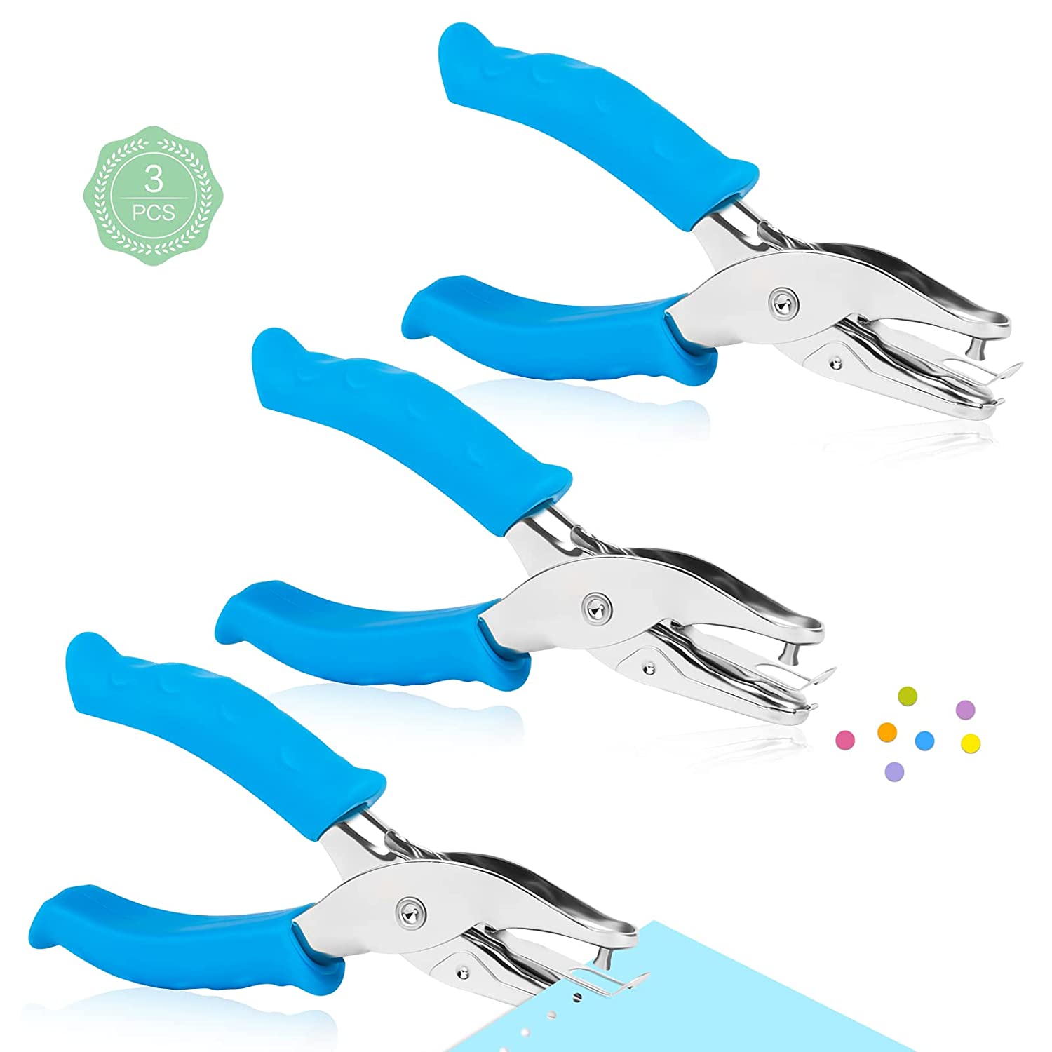 3Pcs Handheld Hole Punch Metal Handheld Paper Punch 6mm Single Hole