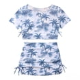 thumbnail image 2 of OGLCCG Girls Swimsuit 4 Piece Bathing Suit Summer Hawaiian Print Bikini Set with Short Sleeve Tops and Sheer Mesh Cover Up Skirt 8-13 Years, 2 of 6