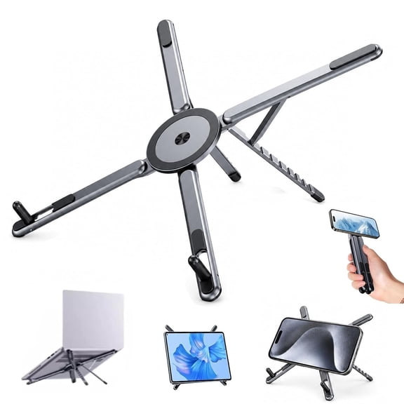 4-in-1 Foldable Laptop Stand, Portable Aluminum Laptop Stand,8-Level Height & Angle 3 in 1 Computer Riser for Phone, Tablet and Laptop