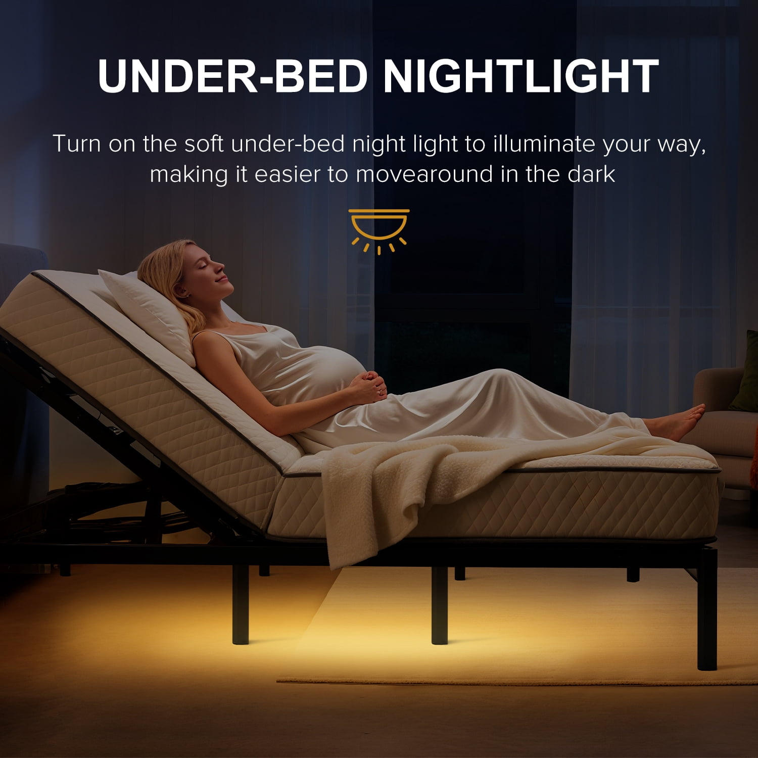 Yoneston Queen Size Adjustable Bed Base Frame with Head & Foot Incline, Massage, Wireless Remote, 0 Zero Gravity, LED Nightlight & USB Ports, Anti-Snore, Black