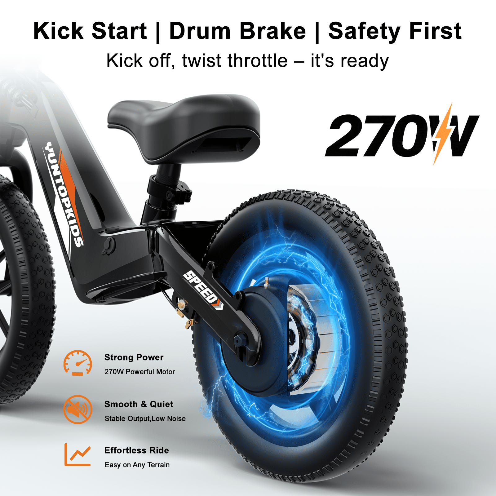 YunTopKids Electric Bike for Kids, 180W Motor Electric Balance Bike with 14 Inch Pneumatic Tires, up to 9.3MPH& 3 Speed Settings, Adjustable Seat for Ages 3-6,Black
