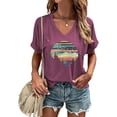thumbnail image 2 of Trendfront Womens Mountain Graphic T Shirt Sunset Stripes Trees And Birds V Neck Short Sleeve Casual Top, 2 of 3