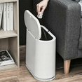 thumbnail image 1 of Bote de basura, 10 l/2,4 galones, bote de basura de plástico delgado con tapa abatible, bote de basura blanco para cocina, baño, sala de estar, oficina, espacio estrecho (blanco), 1 of 5