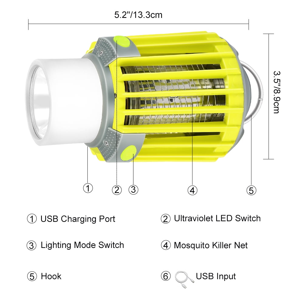 IP66 Waterproof RUNACC 3W Camping Lantern LED Flashlight Bug Zapper with 2200mAh Rechargeable Battery