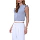 thumbnail image 4 of CAMISA SIN MANGAS PARA MUJER INSPIRADA CHIC, CON BOTONES, VOLANTES Y CUELLO REDONDO, BLUSA DE OFICINA, L GRIS AZUL, 4 of 5