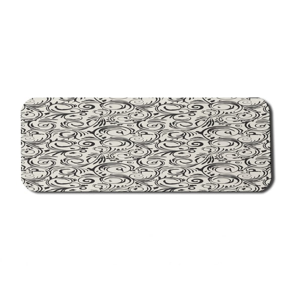 Damask Computer Mouse Pad, Swirly Flower Branches Curving Scrolling Vintage Rococo Style Shabby Motif, Rectangle Non-Slip Rubber Mousepad Large, 31" x 12", Eggshell Dark Taupe, by Ambesonne