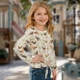 thumbnail image 3 of Xixirimido Roosters Sunflower Dandelion Pattern Girls Long Sleeve Shirts Casual T-shirt Loose Fit Tunic Tops Crewneck Tie-hem Blouse Tees for Fall Winter, Size 7-8, 3 of 7