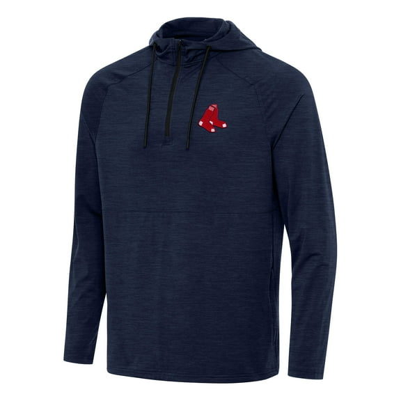 Men's Antigua Heather Navy Boston Red Sox Spikes Quarter-Zip Pullover Hoodie