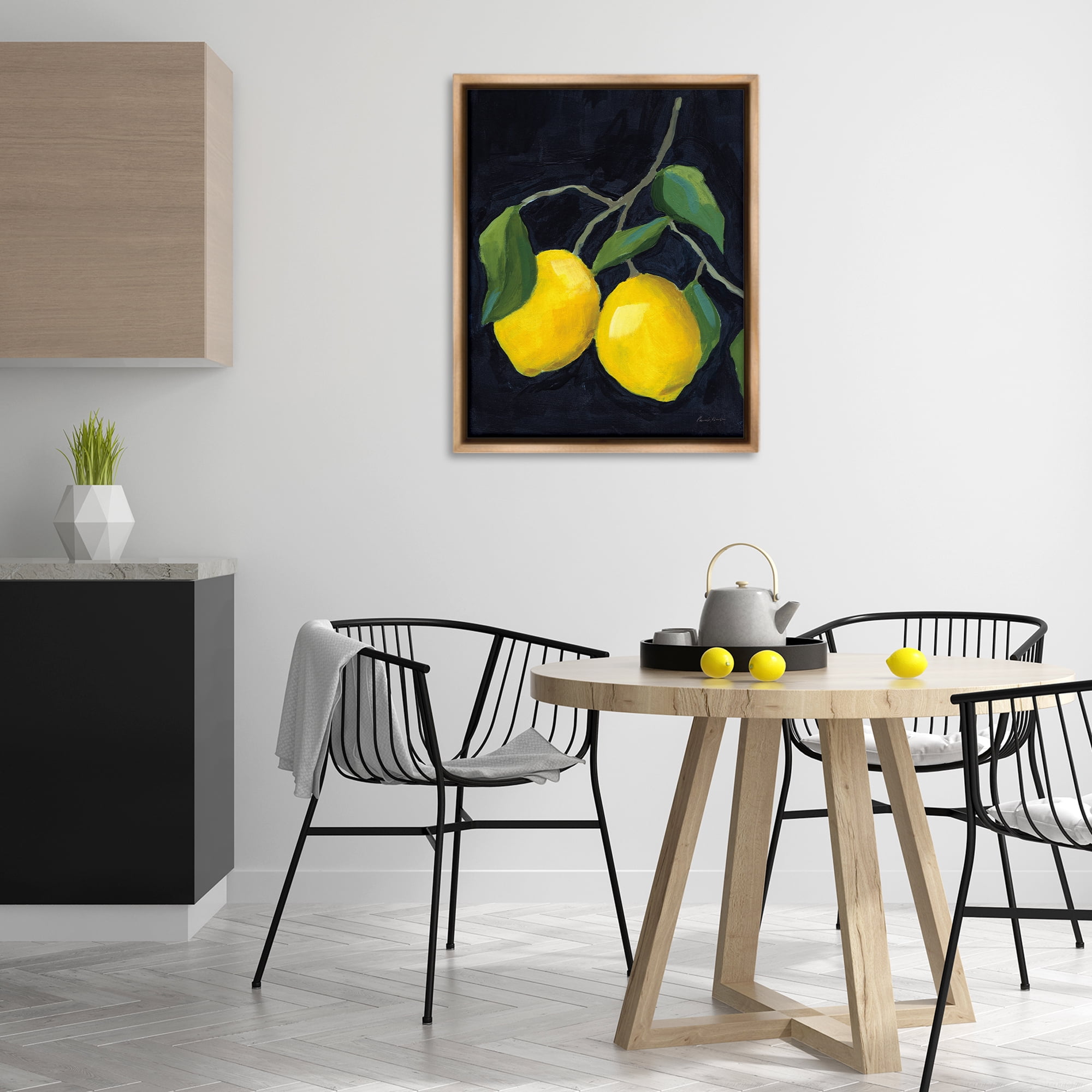 Stupell Industries Two Lemons on Black Food & Beverage Painting Brown Floater Framed Art Print Wall Art, 25 x 31