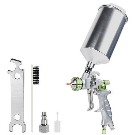 

Huepar HVLP Gravity Feed Air Spray Gun with 3 Knobs for Full Adjustment 1.3mm Stainless Steel Nozzle 14CFM No Rubber O-Ring Paint Sprayer 1000ml Aluminum Cup SG240T