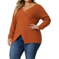 thumbnail image 4 of Unique Bargains Women's Plus Size Knitted Deep V Neck Wrap Criss Cross Cable Knit Sweater 2X Orange, 4 of 6
