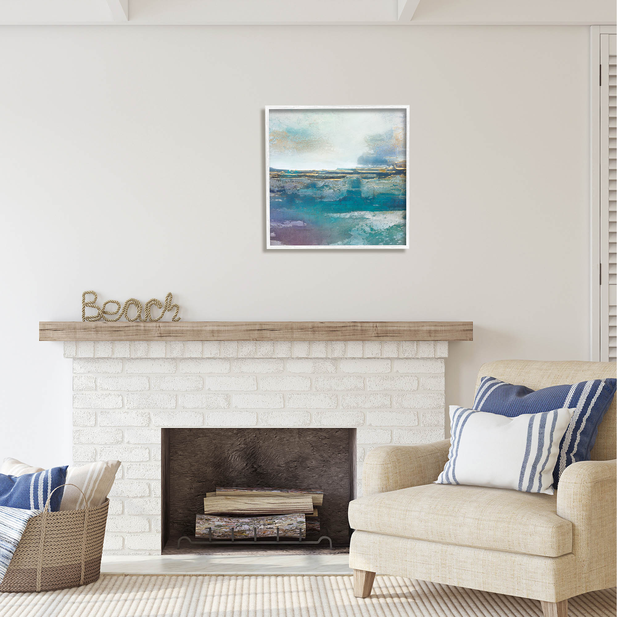 Stupell Industries Abstract Ocean View Glam Detail Coastal Painting White Framed Art Print Wall Art