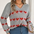 thumbnail image 5 of Scyoekwg Sweaters for Women Warm Casual Knitted Sweater Heart Print V-Neck Sweater Long Sleeve Fall Winter Clothes Pullover Sweaters(Gray,M), 5 of 8