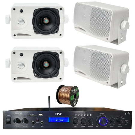 Pyle Home Theater Amplifier Audio Bluetooth MP3/USB/SD/AUX/FM Receiver System  with 4x Pyle 3.5   200 Watt 3-Way Weather Proof Mini Box Speakers (White)  Enrock Audio 16-Gauge 50 Foot Speaker Wire price history on PriceWatchPro