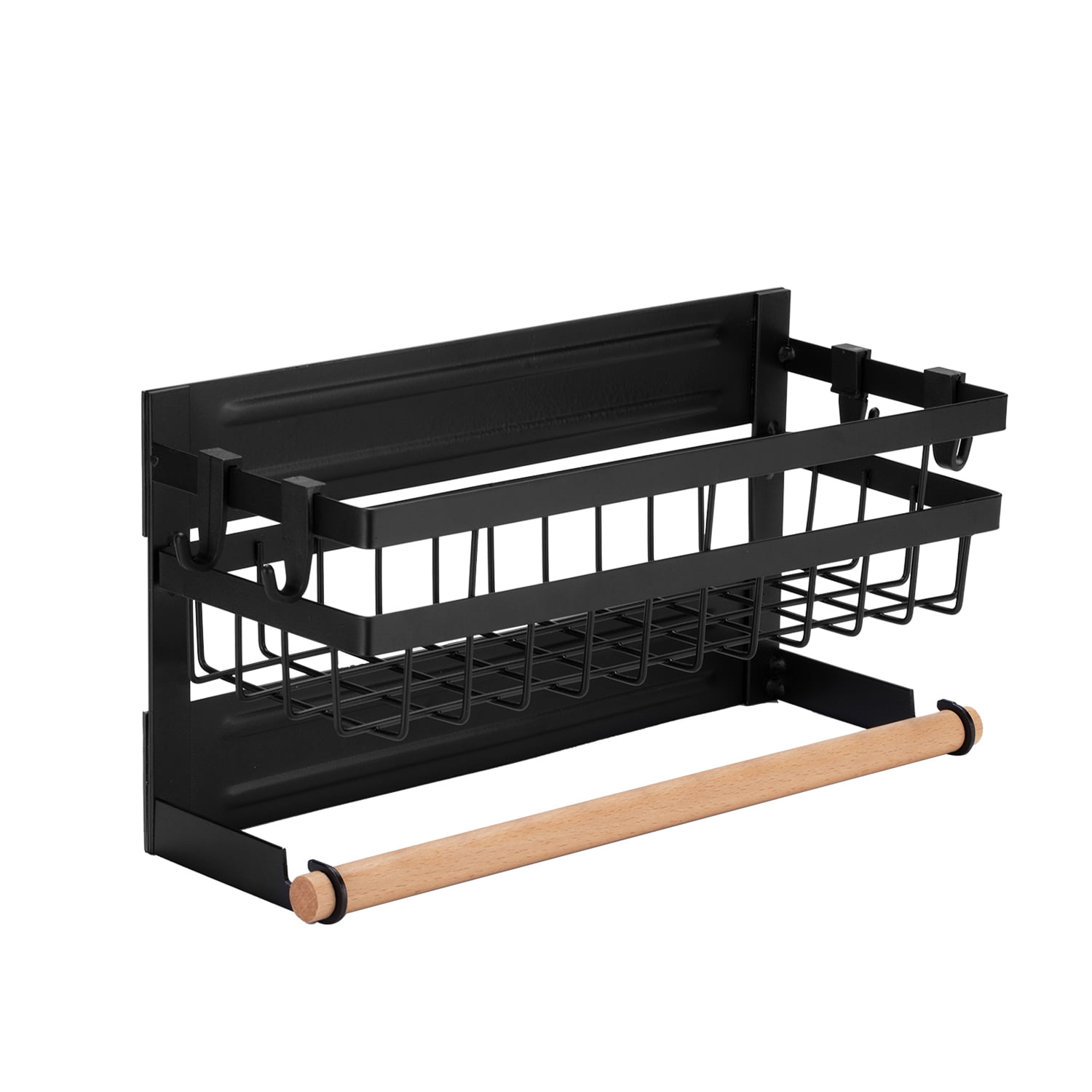 CACAGOO Magnetic Spice Rack for Refrigerator with Hook Paper Towel Holder Carbon Steel Multi Use Refrigerator Side Shelf