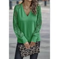 thumbnail image 4 of Womens Long Sleeve Shirts V-Neck Lace Tops Business Casual Blouses Tee Trendy Fall Fashion Outfits Clothes Green XXXL, 4 of 7