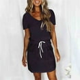 thumbnail image 2 of cfhntfmh Dresses for Women Summer V Neck Short Sleeve Mini Dress Drawstring Waist Short Sundresses with Pockets, 2 of 5